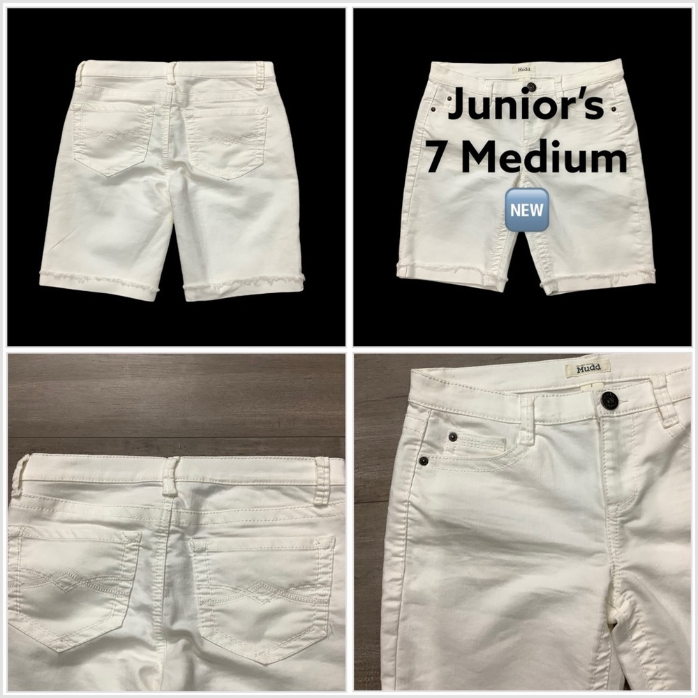 Junior's Mudd 7 M Medium Bermuda Denim Shorts Jeans White Cut Offs NWOT